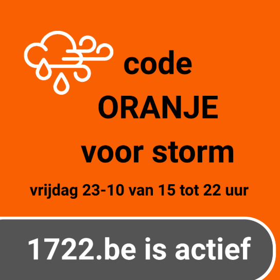 Waarschuwing code oranje voor storm op vrijdag 23-10 van 15 tot 22 uur, 1722.be is actief. (vergroot foto)